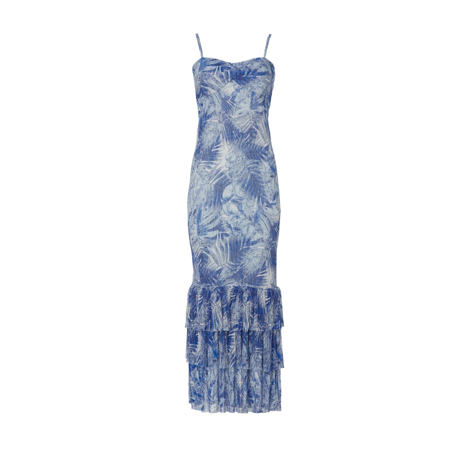 Mia Vesper Frond Mermaid Blue Printed Sleeveless Chiffon Maxi Dress Size Small — image 5 of 8